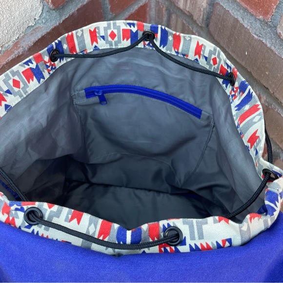Kavu Libby Canvas Backpack in Rare Festive Indigo,/Burnt Orange Aztec Design - Picture 11 of 13